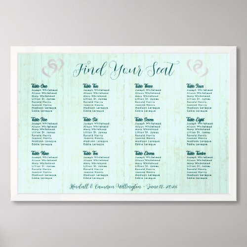 Hearts Wood Rustic Wedding Seating Chart Poster