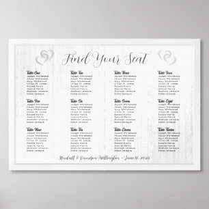 Hearts Wood Rustic Wedding Seating Chart Poster