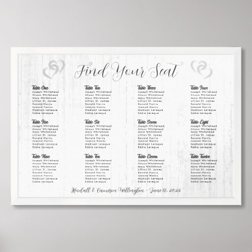 Hearts Wood Rustic Wedding Seating Chart Poster