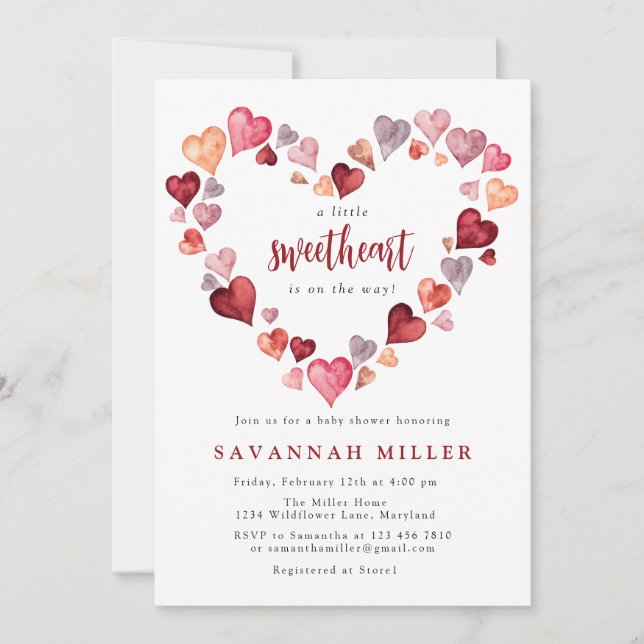 Hearts Wreath Little Sweetheart Baby Shower Invitation (Front)