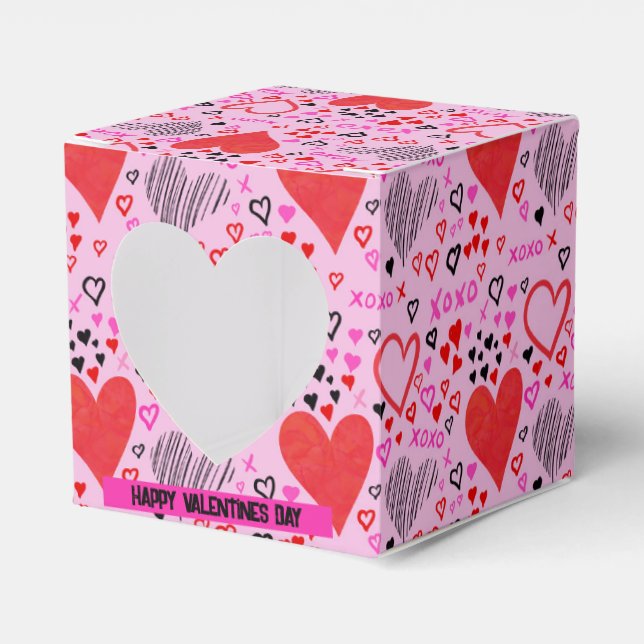 Hearts, XOXO Pink Pattern Paper Plates Favor Boxes (Front Side)