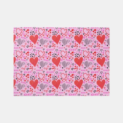 Hearts XOXO Pink Pattern  Rug