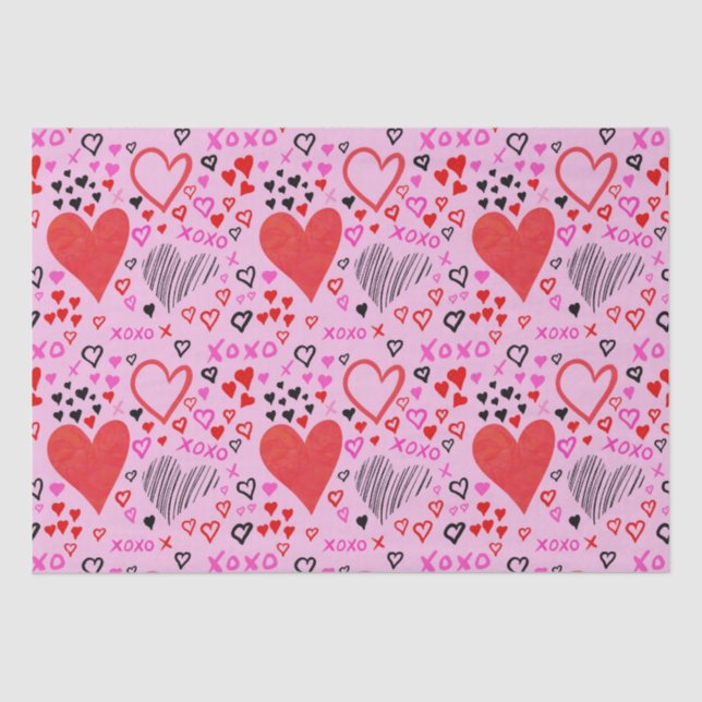 Hearts, XOXO Pink Pattern  Tissue Paper (Front)