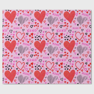 Hearts, XOXO Pink Pattern Wrapping Paper