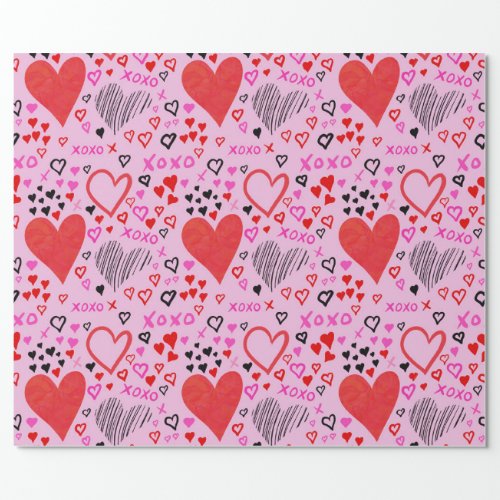 Hearts XOXO Pink Pattern Wrapping Paper