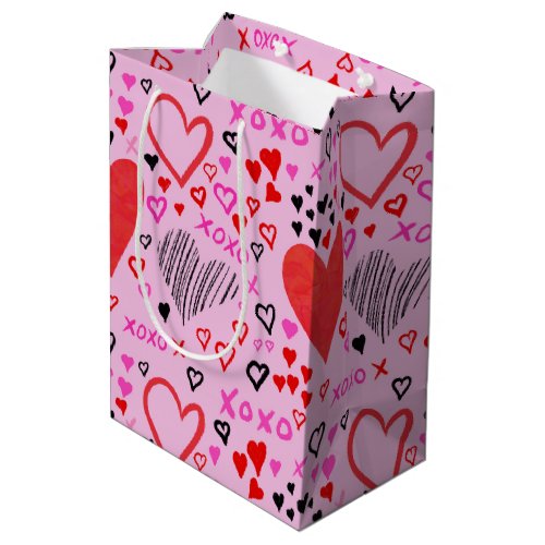 Hearts XOXO Pink Pattern Wrapping Paper Medium Gift Bag