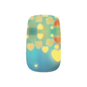 Hearts Yellow Orange Teal Valentines Day Minx Nail Art