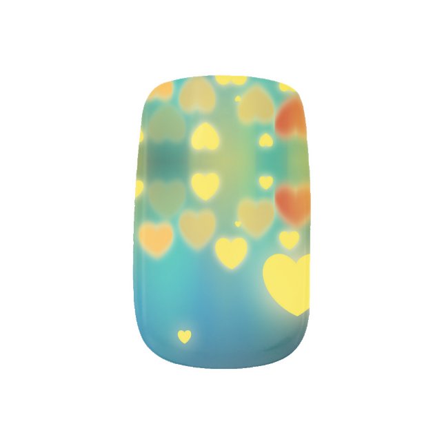 Hearts Yellow Orange Teal Valentines Day Minx Nail Art (Right Thumb)