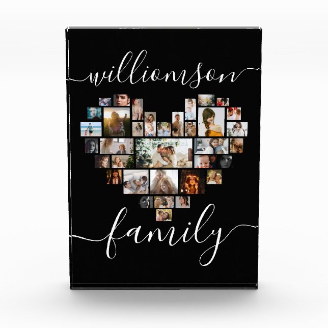 HeartShaped Photo Collage Family Script Caligraphy Block (Front)