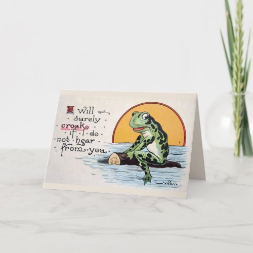 Heartsick frog on log missing you greeting card