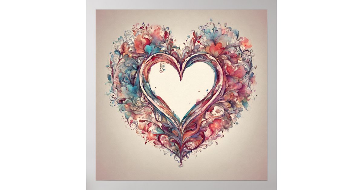 Heartstrings- watercolor heart painting poster | Zazzle