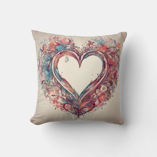 Heartstrings- watercolor heart painting  throw pillow (Front)