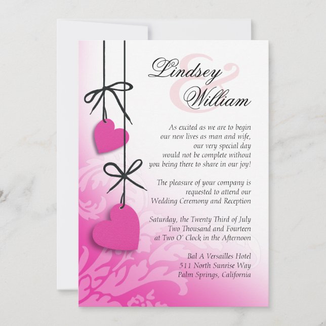 Heartstrings Wedding fuschia Invitation (Front)