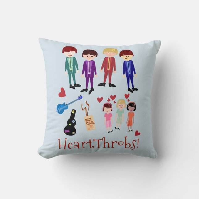 Heartthrobs Vintage Cartoon Character Retro Band Throw Pillow (Front)