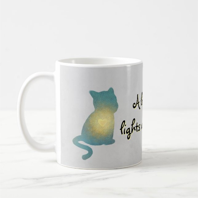 Heartwarming Cat Silhouette with Glowing Heart Mug (Left)