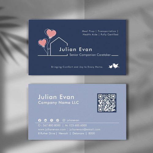 Heartwarming House Navy blue Caregiver Services  Business Card