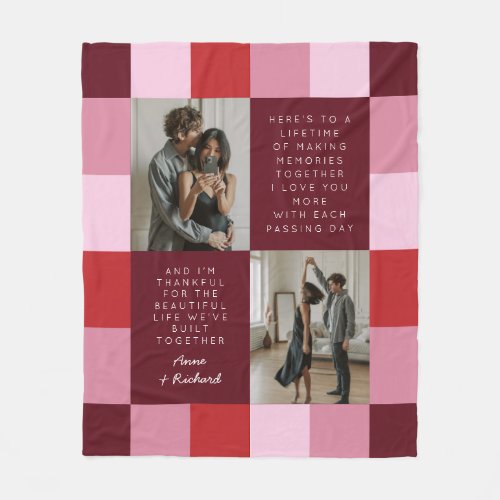 Heartwarming Message 2 Photos in Plaid Valentines Fleece Blanket