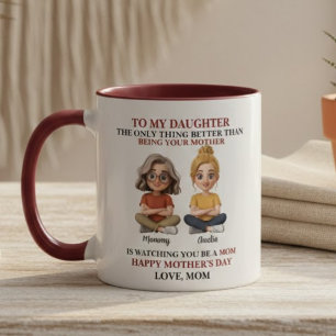Heartwarming Mother Daughter Cartoon Red Quote  Mug