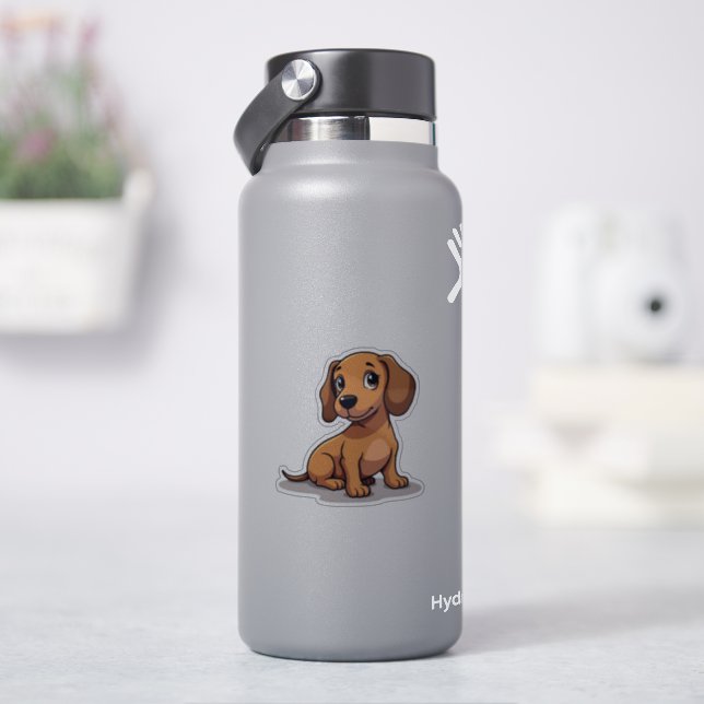 Heartwarming Pup, Adorable Dachshund Kawaii, Small Sticker (HydroFlask)
