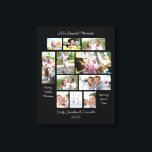 Heartwarming Quotes 11 Photo Collage Black Canvas Print<br><div class="desc">Heartwarming Quotes 11 Photo Collage Names and Year Black. Display your family favorite moments with this eleven photo collage design. This unique fully customisable gift for yourself or family members features your favorite 11 cherished photos. Three sentimental quotes are incorporated, Life's Beautiful Moments, Making Timeless Memories and Capturing Special Times,...</div>