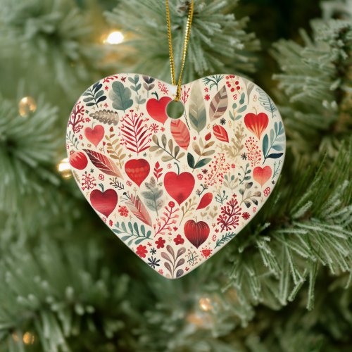 Heartwarming Rustic Nature Leaves Painting Holiday Ceramic Ornament