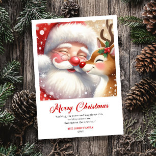 Heartwarming Santa And Rudolph Christmas Greeting  Holiday Card