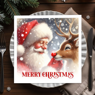 Heartwarming Santa Rudolph Holiday Dinner Set Napkins