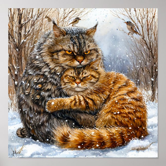 Heartwarming Street Cats Winter Snow Scene ❄️🐱 Poster (Front)