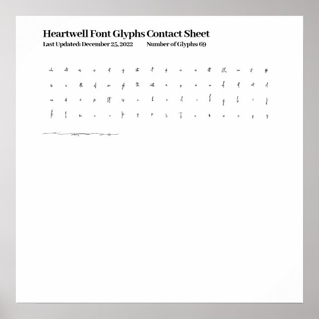Heartwell Font Glyphs Contact Sheet Poster (Front)