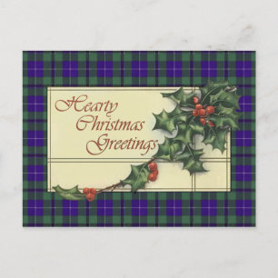 Hearty Christmas Greetings, Douglas tartan Holiday Postcard