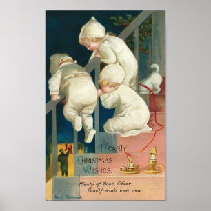 Hearty Christmas Wishes Kid's Peeking Card Poster