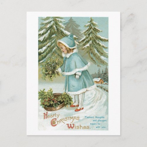 Hearty Christmas Wishes Vintage Retro Holiday Postcard