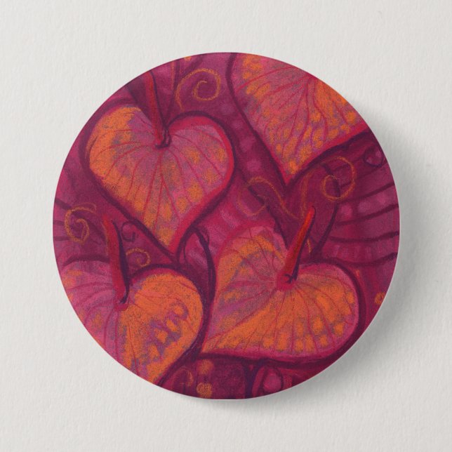 Hearty Flowers, floral hearts, pink, red & orange Button (Front)