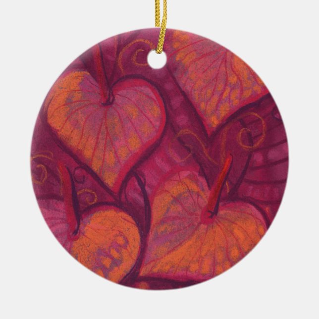 Hearty Flowers, floral hearts, pink, red & orange Ceramic Ornament (Front)