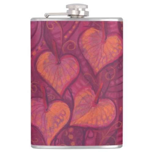 Hearty Flowers floral hearts pink red  orange Flask