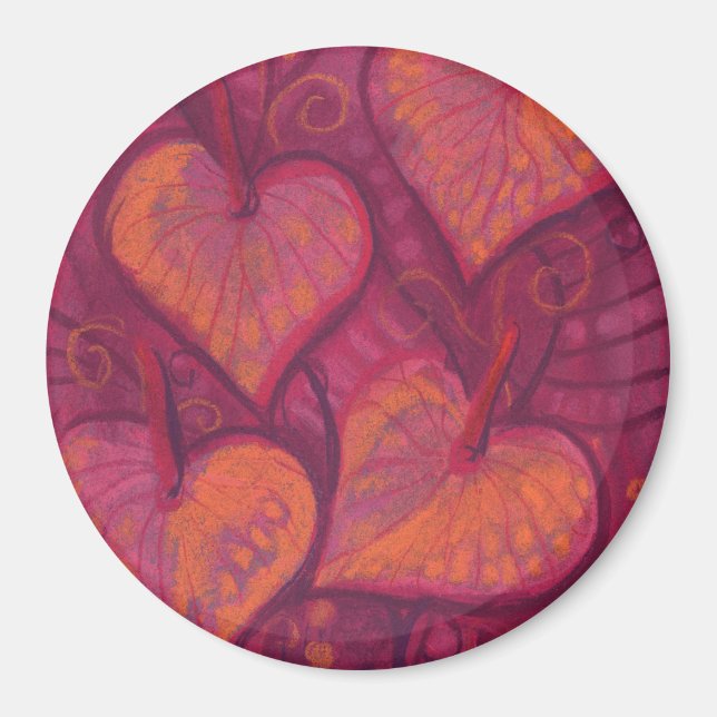Hearty Flowers, floral hearts, pink, red & orange Magnet (Front)