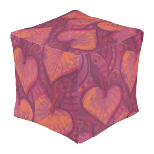 Hearty Flowers floral hearts pink red  orange Outdoor Pouf