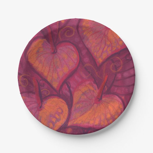 Hearty Flowers, floral hearts, pink, red & orange Paper Plates (Front)