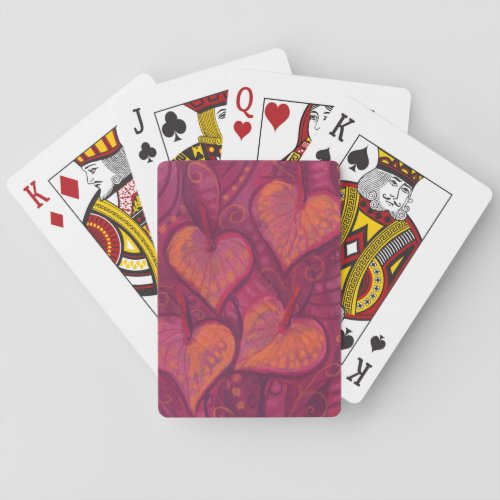 Hearty Flowers floral hearts pink red  orange Playing Cards