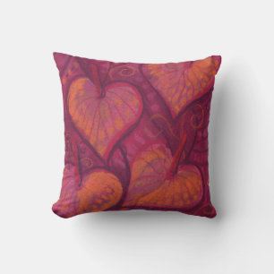Hearty Flowers, floral hearts, pink, red & orange Throw Pillow