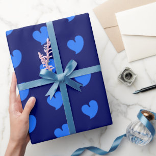 Hearty Hearts - Blue and Navy Blue - Wrapping Paper