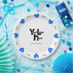 Hearty Hearts Blue - Custom Text and Logo Paper Plates