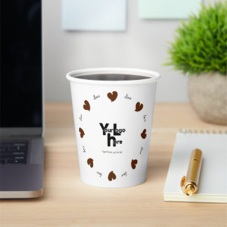 Hearty Hearts Dark Brown - Custom Text and Logo Paper Cups