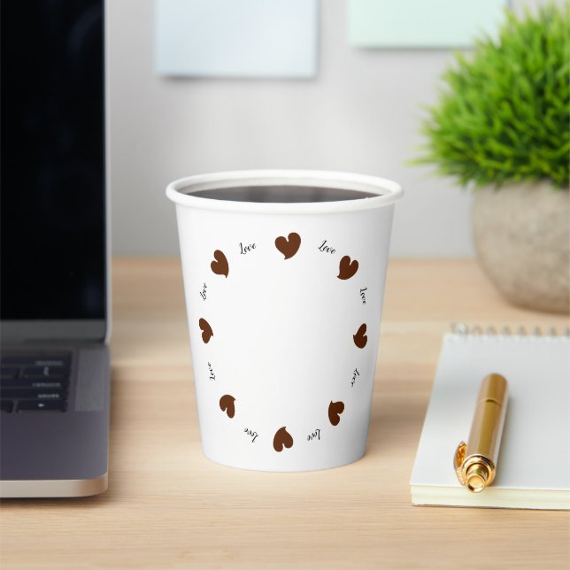 Hearty Hearts Dark Brown - Custom Text  Paper Cups (Insitu)