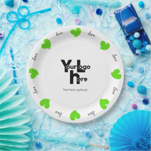 Hearty Hearts Green - Custom Text and Logo Paper Plates