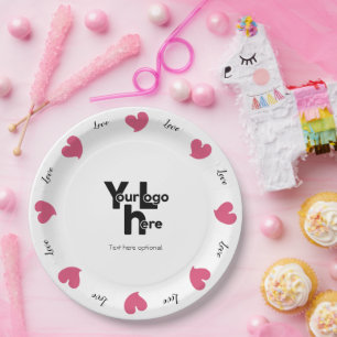 Hearty Hearts Pink - Custom Text and Logo Paper Plates