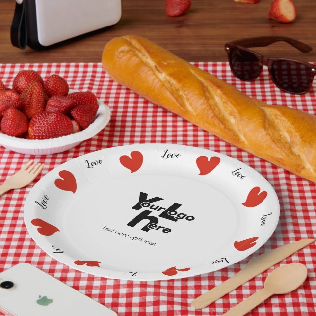 Hearty Hearts Red - Custom Text and Logo Paper Plates (Picnic)