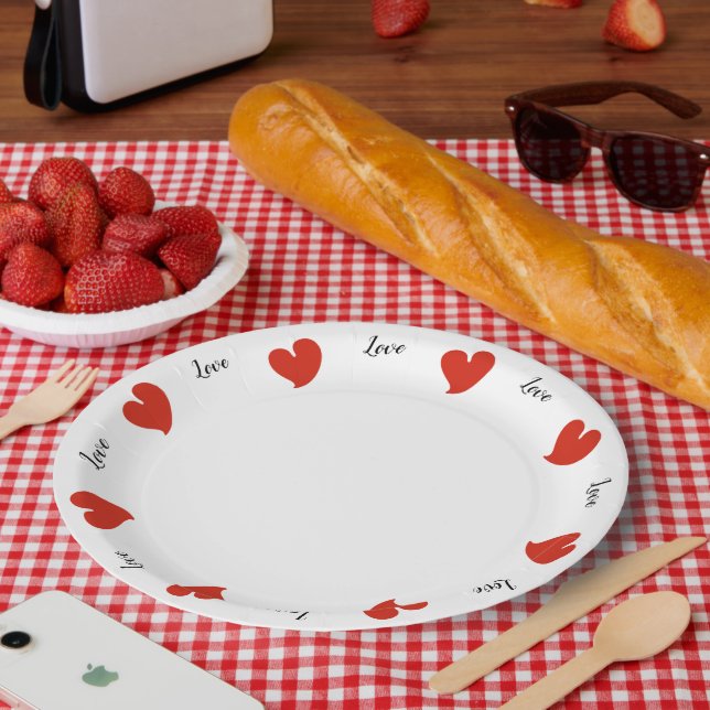 Hearty Hearts Red - Custom Text Paper Plates (Picnic)