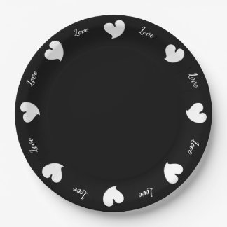 Hearty Hearts White and Black - Custom Text Paper Plates