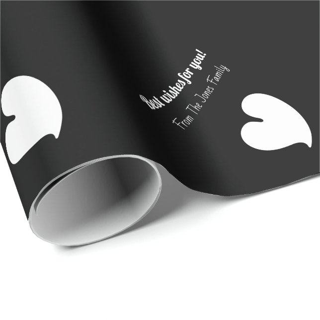 Hearty Hearts White and Black Custom Text- Wrapping Paper (Roll Corner)